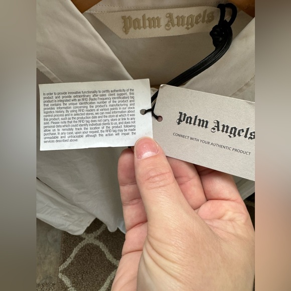 Palm Angels oversized elongated white gemstone back logo button down shirt - Picture 5 of 10